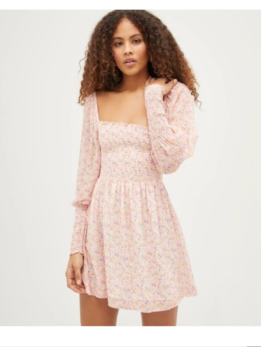 Hill House Pink Floral Smocked Mini Dress